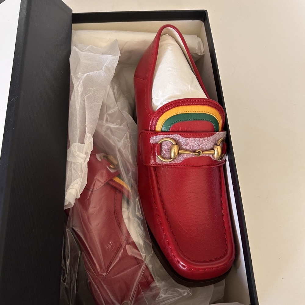 GUCCI Women's Red Leather Heeled Horsebit Loafers Size 8.5 (US) NIB 475657 - Picture 8 of 9